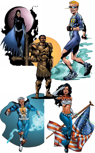 Raven, Johnny Rocket, Captain Thunder, Lady Liberty, Daedalus